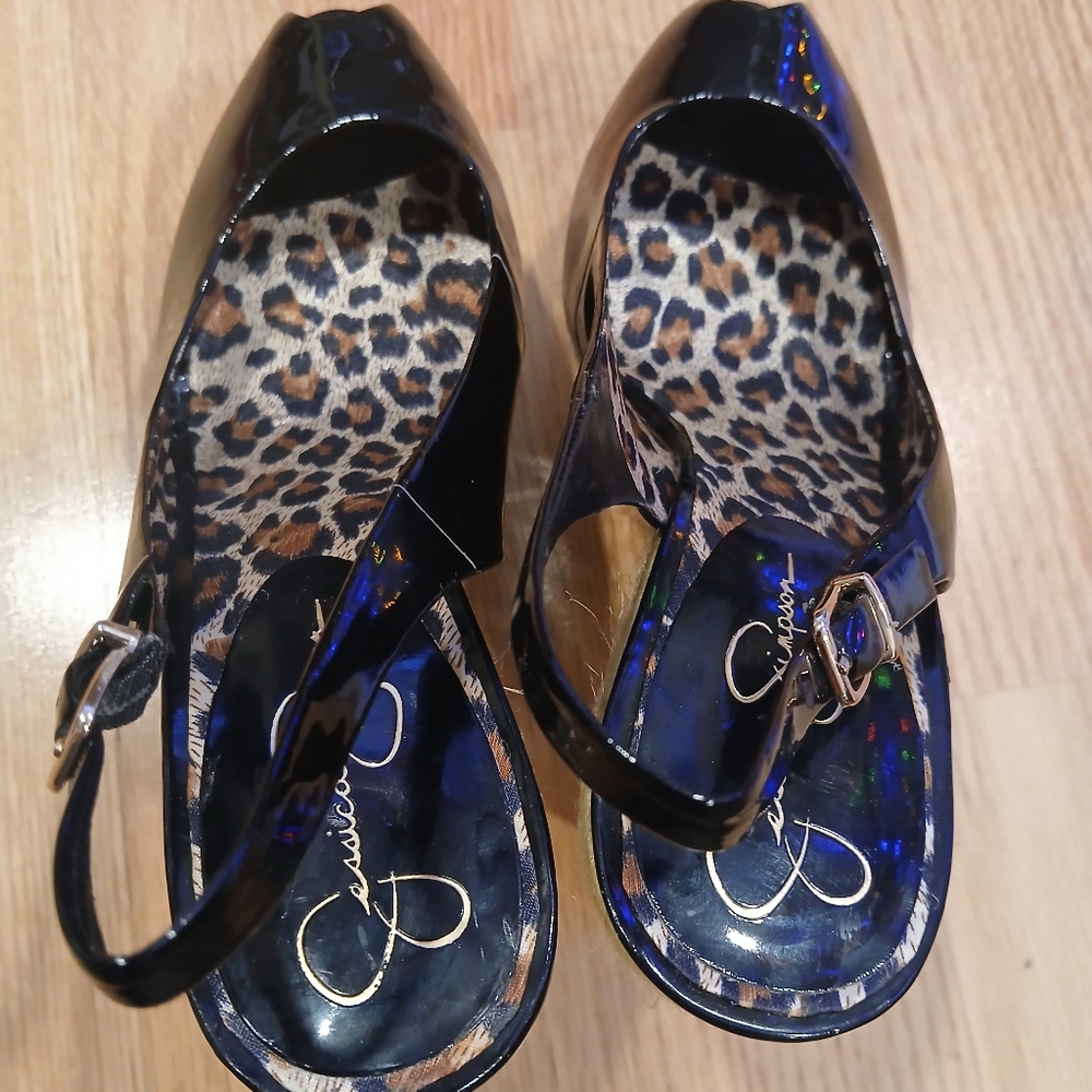 Jessica's Simpson Jungle Wedge Espadrille Patent Leather/Leoapard Shoes Size 8 - Picture 12 of 13